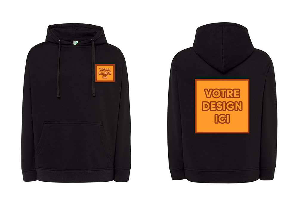 Sweat à capuche 290 GSM : Personnalisation avant coeur et dos
