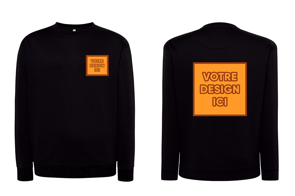 Sweatshirt 290 GSM : Personnalisation avant coeur et dos