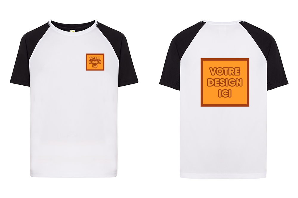 Tshirt Sport Bicolore : Personnalisation avant coeur et dos