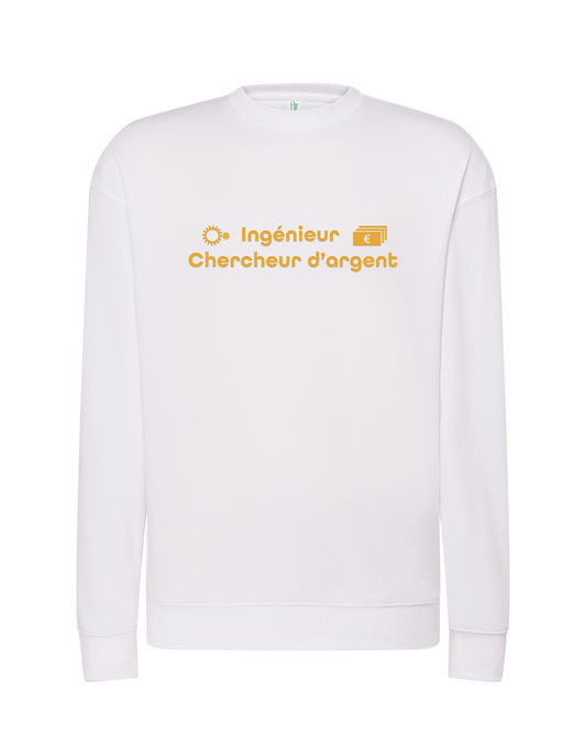 Sweat sans capuche blanc Ingénieur chercheur d'argent